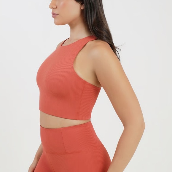 Girlfriend Collective Ribbed Dylan Tank Bra High Neck Size small in orange - Picture 3 of 9